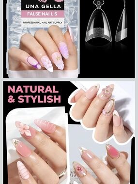 UNA GELLA Gel Nail Tips Almond Shape: 504pcs Medium Almond Nail Tips Half Cover